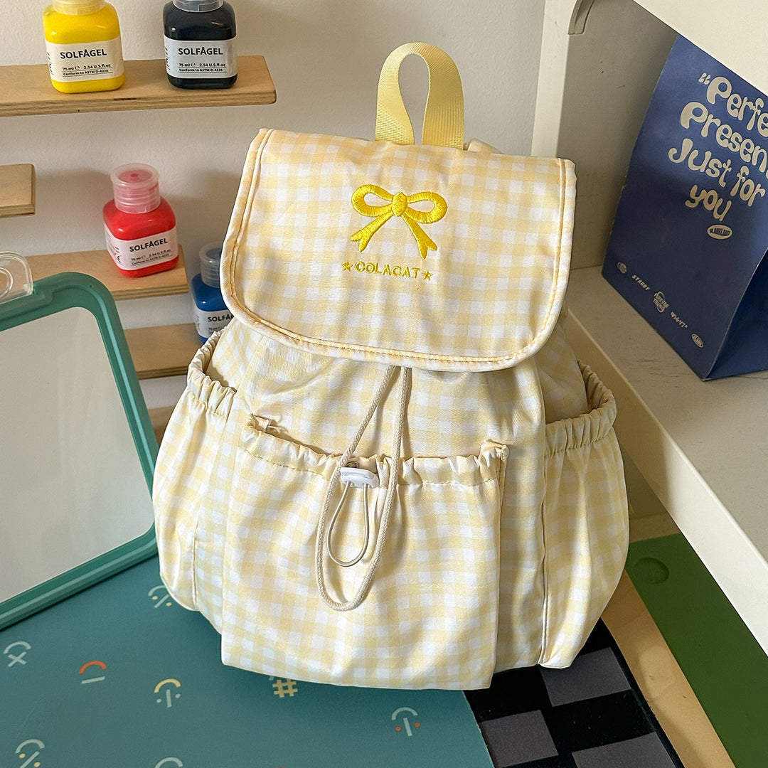 Charming Checked Drawstring School Backpack