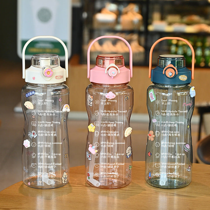 Women’s water bottle with integrated time marking and practical carrying handle Kalsten