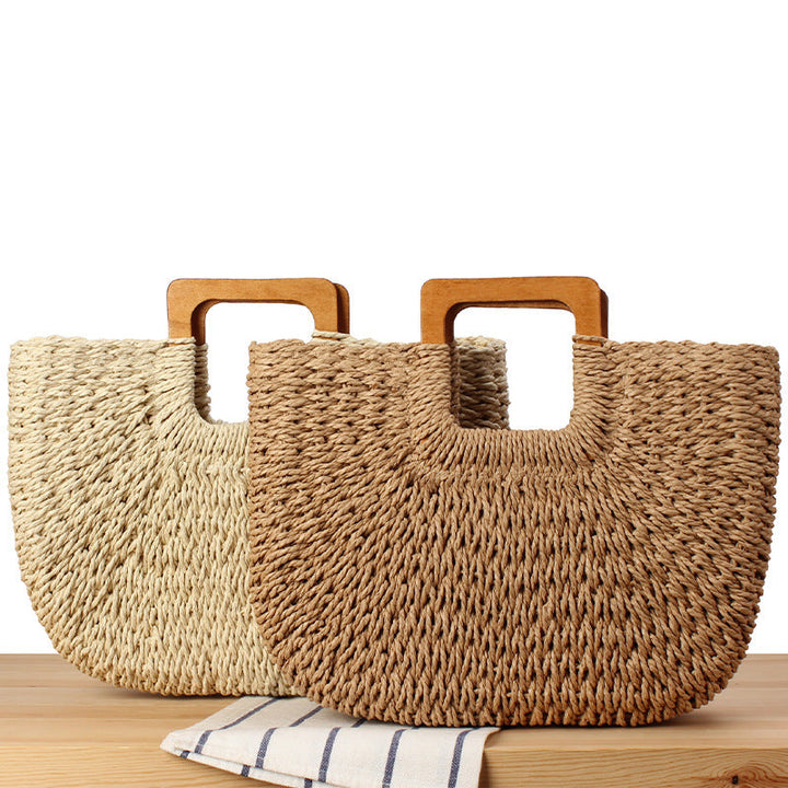 Braided beach bag with wooden handle Kalsten