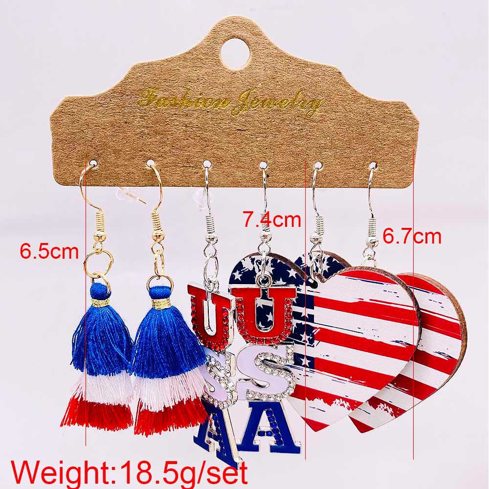 Women's nan set lightweight statement drop earrings made of wood-acrylic with hook closure and star-stripe motif Kalsten