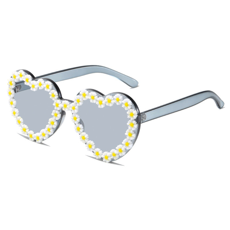 Ladies Love-Shaped Sunglasses with Floral Embellishments Kalsten