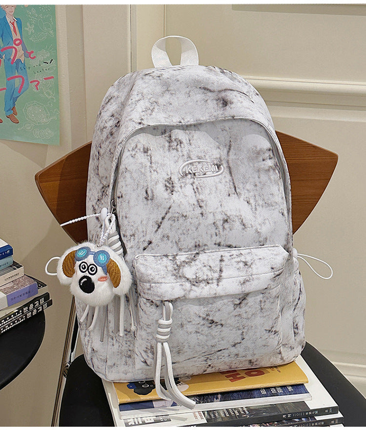 Casual Marble-Textured School Backpack