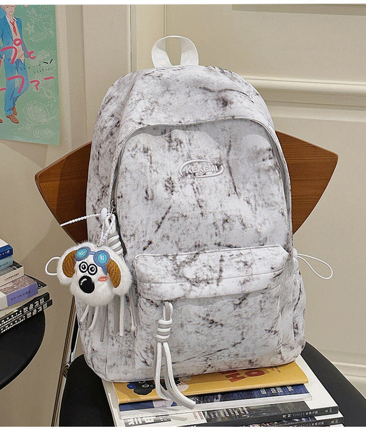 Casual Marble-Textured School Backpack