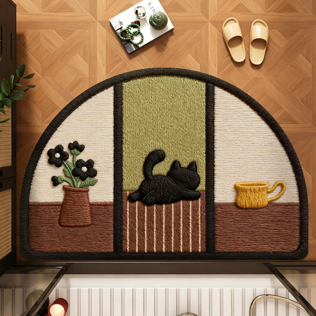 Cute Cat-Themed Half-Moon Area Rug Kalsten