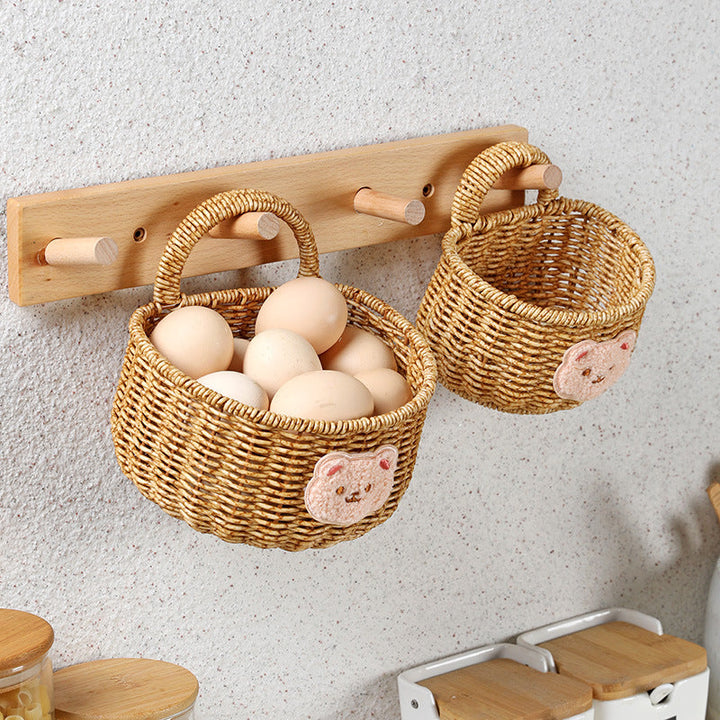 Handwoven Decorative Storage Basket with Cute Bear Emblem Kalsten