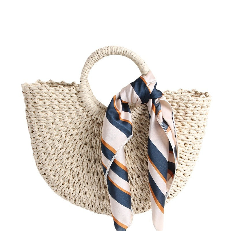 Braided basket bag with elegant silk scarf Kalsten