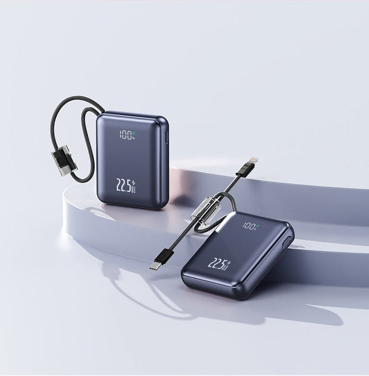 Compact power bank with digital power display and integrated charging cable Kalsten