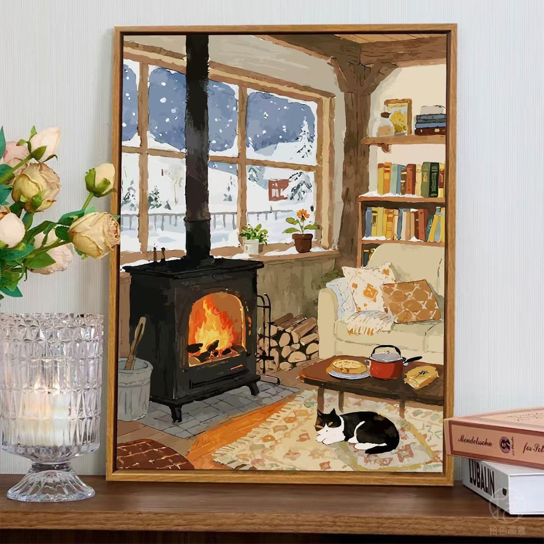 Cozy Fireplace Scene Wall Art Kalsten
