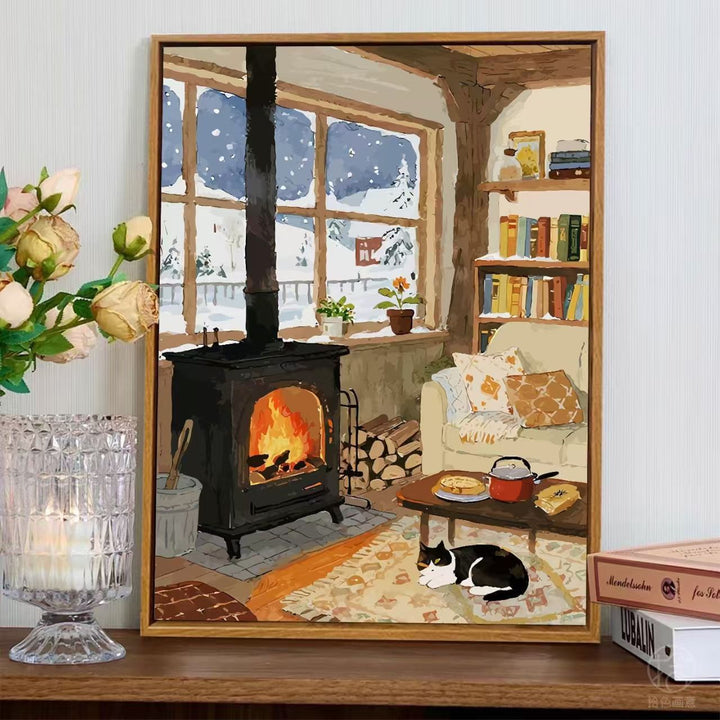 Cozy Fireplace Scene Wall Art Kalsten