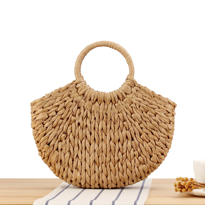 Handbag Made of Natural Bast with Creative Round Handle Kalsten