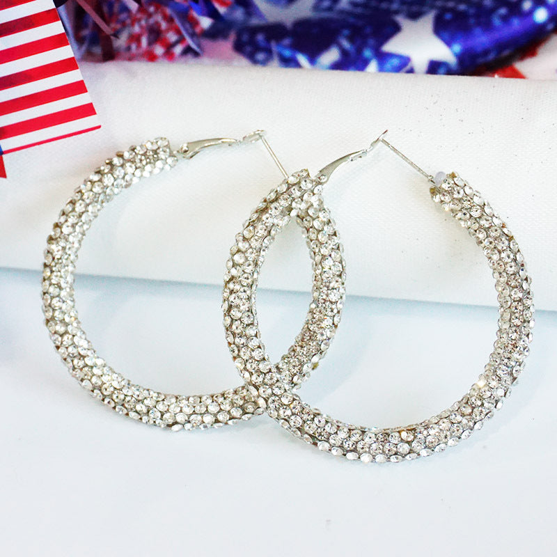 Women's large hoop earrings with rhinestone embellishment and rhodium-plated setting Kalsten