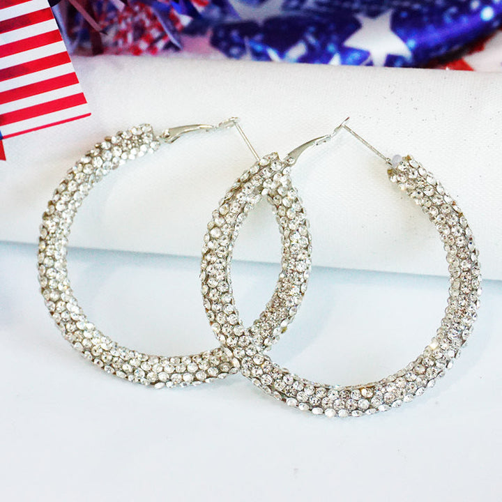 Women's large hoop earrings with rhinestone embellishment and rhodium-plated setting Kalsten