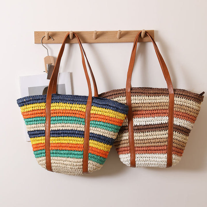 Braided straw tote bag with sturdy leather handles Kalsten