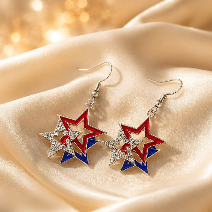 Women's Statement Earrings made of enamel with star and stripe motif and crystal embellishment Kalsten