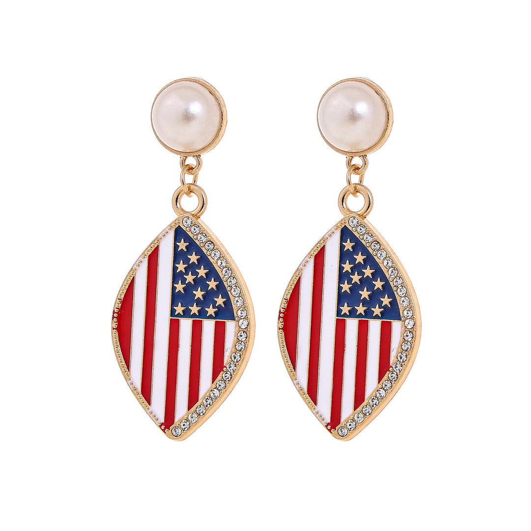 Ladies' eye-catching statement earrings with pearl stud and USA number pendant Kalsten