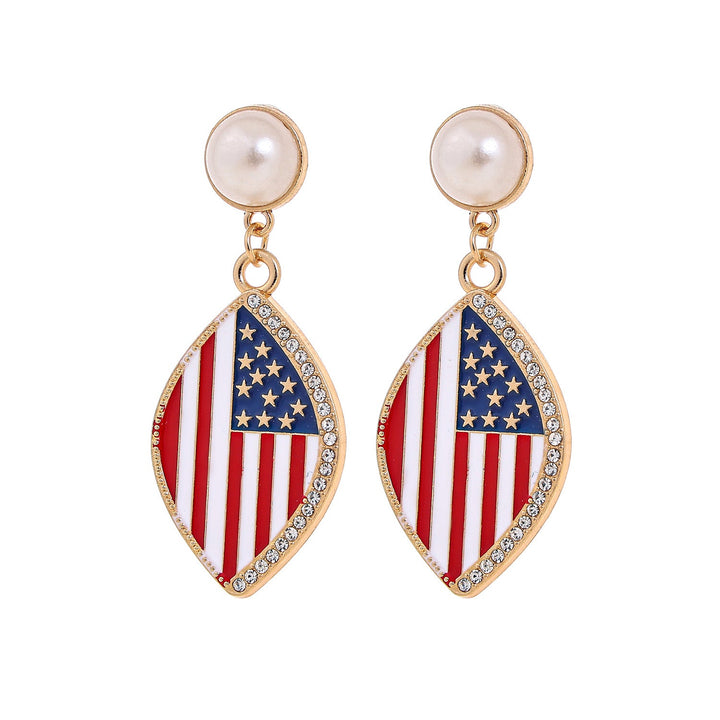 Ladies' eye-catching statement earrings with pearl stud and USA number pendant Kalsten