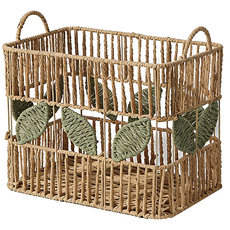 Handcrafted storage basket with leaf motif Acalora