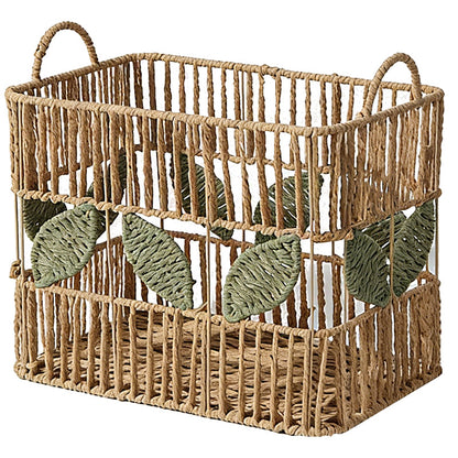 Handcrafted storage basket with leaf motif Acalora