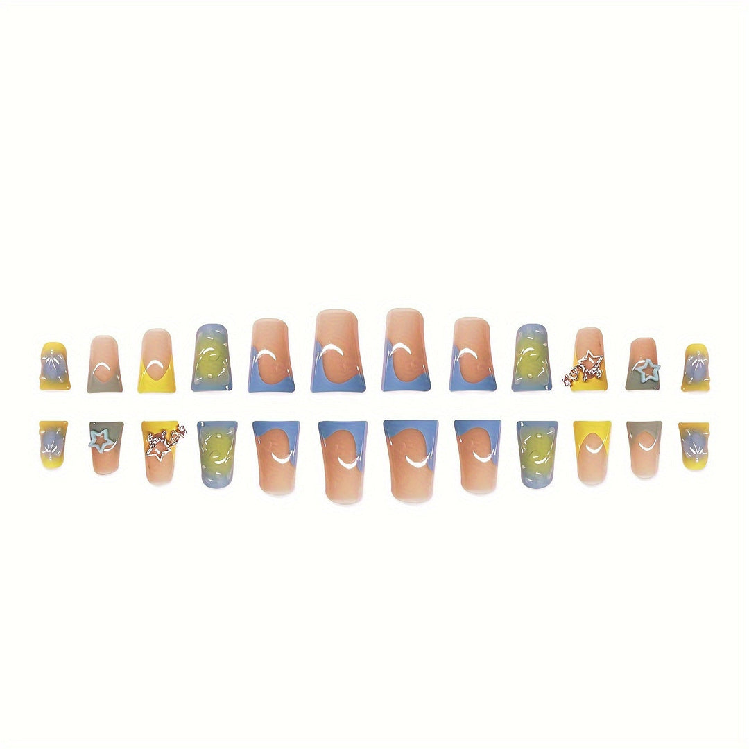 Creative Press-On Nail Art Set with Star and Drip Design Kalsten