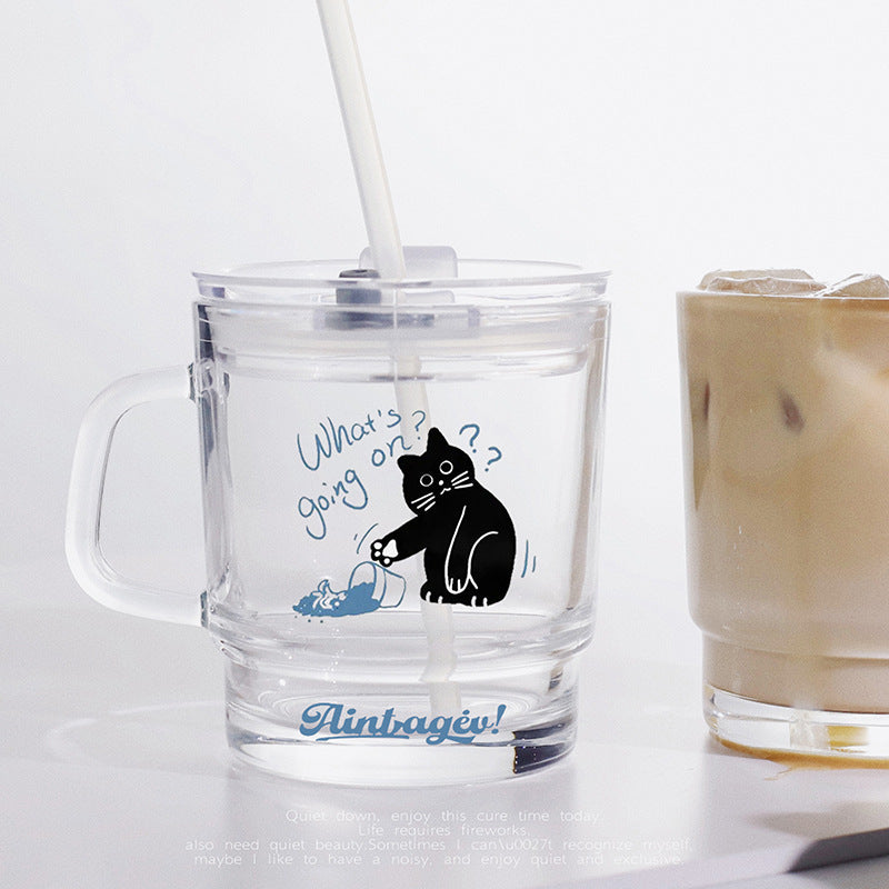 Ladies funny tea glass cup with artistic cat design Kalsten