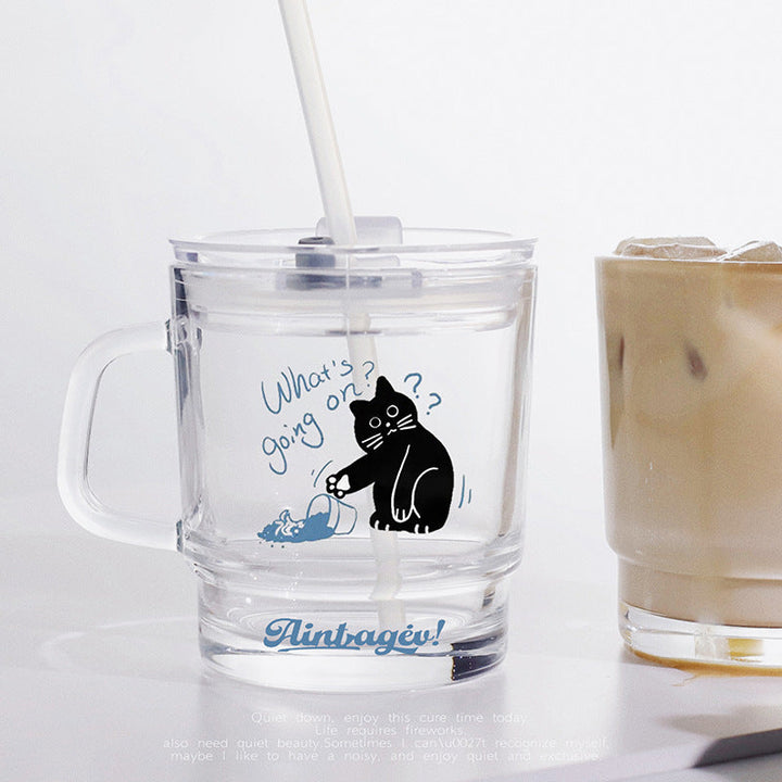 Ladies funny tea glass cup with artistic cat design Kalsten