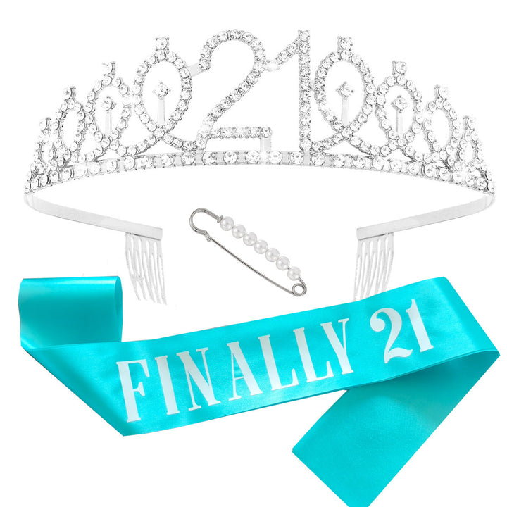 Women's birthday crown and sash set with glitter stones Kalsten
