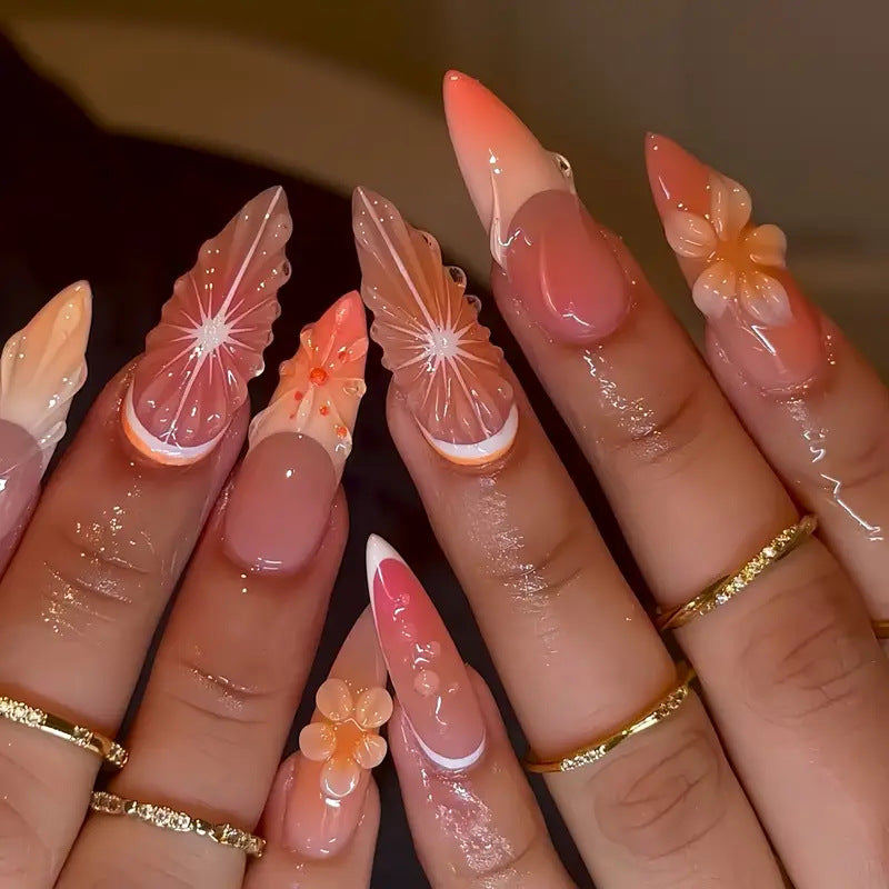 Artistic 3D Floral Press-On Nail Art Kalsten