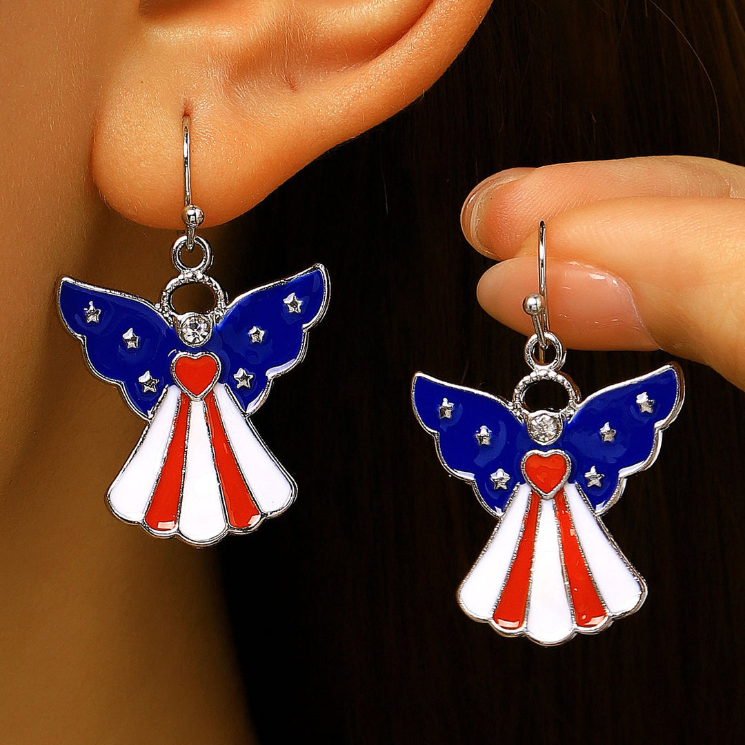 Women's nan patriotic novelty dangle hook earrings with laser-printed wooden fireworks charm Kalsten