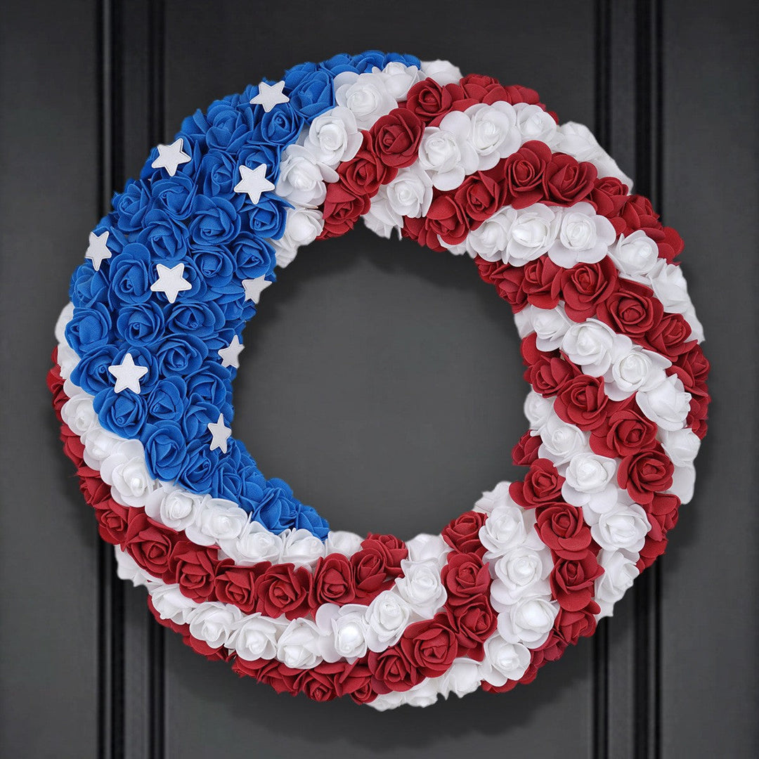 Unisex nan layered star wreath door decor with mixed ribbon bows and wooden accents Kalsten