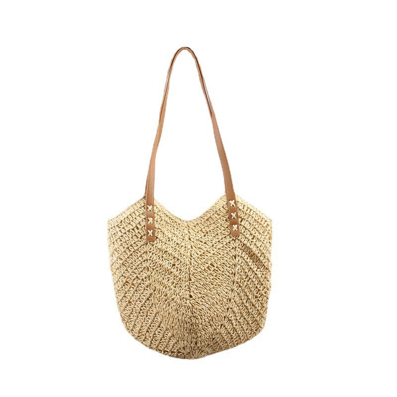 Casual bag made of handwoven straw with wide leather handles Kalsten