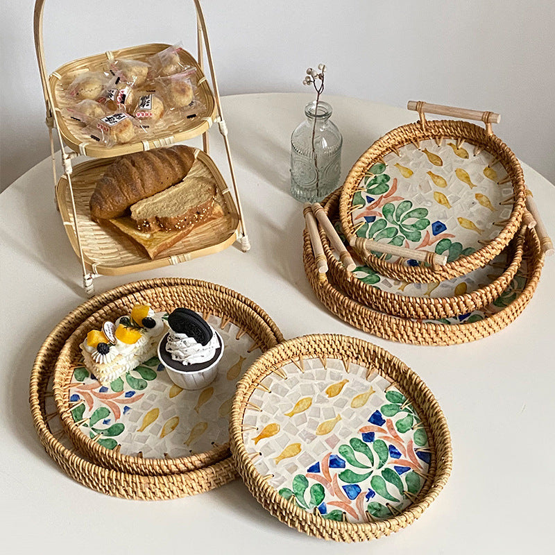 Ladies' cowhide serving basket with handwoven design Kalsten
