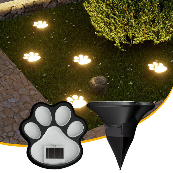 Paw Print Solar Garden Pathway Stake Lights With Integrated Panel And Ground Spike Mount Kalsten