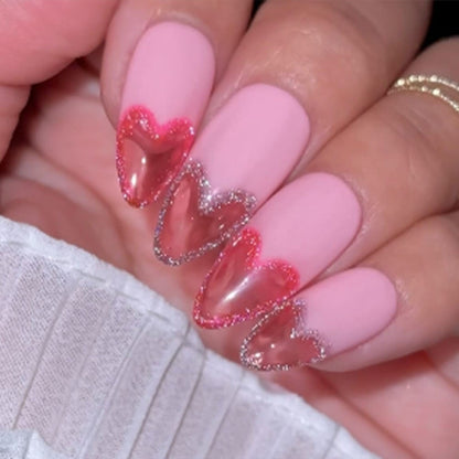 Artificial nails with romantic heart design and fine accents Acalora