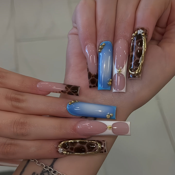Artistic Press-On Nail Set with Unique Giraffe Pattern Kalsten