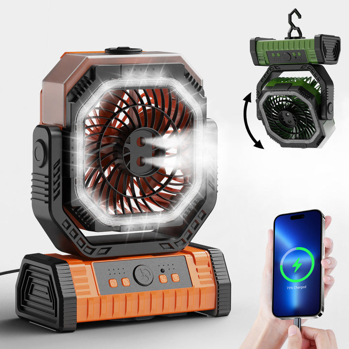 Unisex rechargeable battery table fan with LED ring and adjustable tilt head Kalsten
