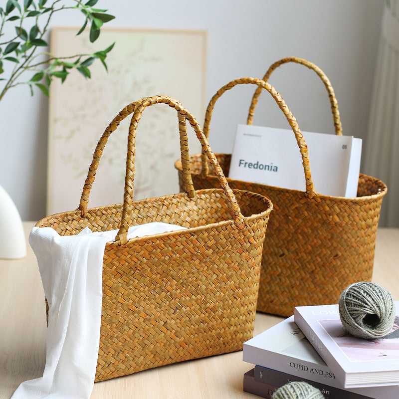 Unisex Handwoven Shopping Container with Double Handle Kalsten