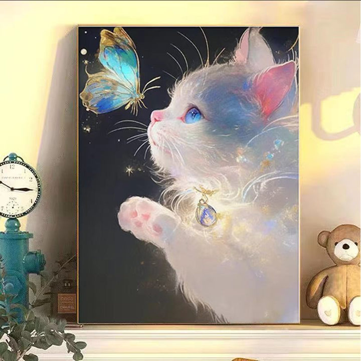 Enchanting Cat and Butterfly Art Print Kalsten
