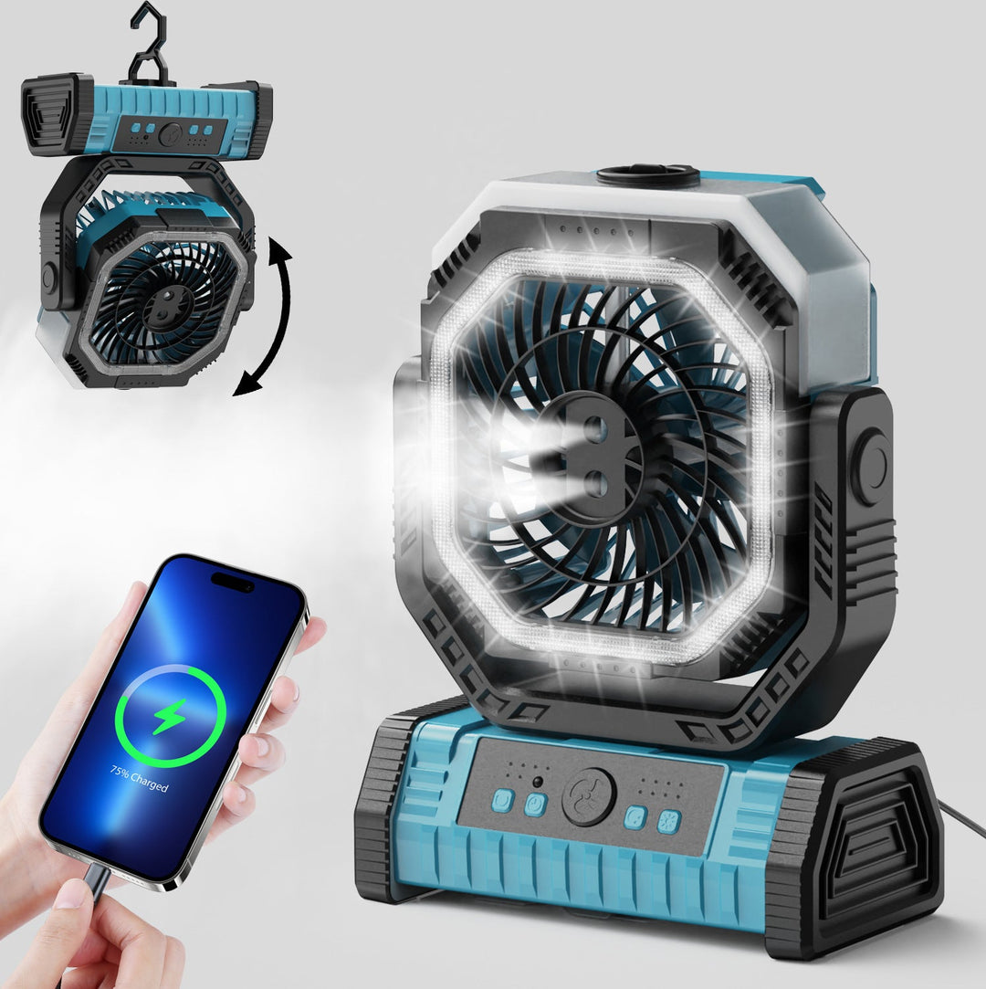 Unisex rechargeable battery table fan with LED ring and adjustable tilt head Kalsten