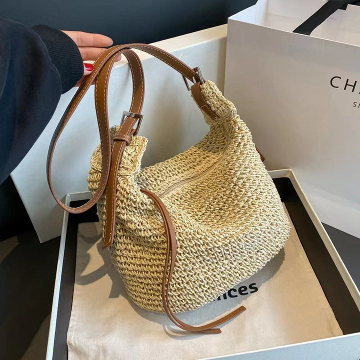 Cultivated raffia shoulder bag with leather accents Kalsten