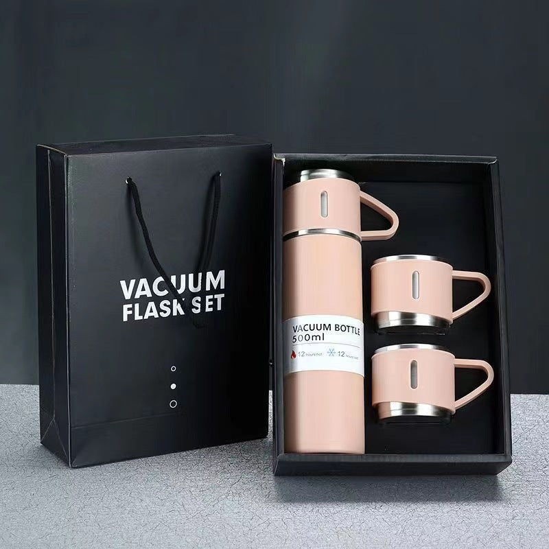 Women’s stainless steel vacuum flask with two accompanying cups Kalsten