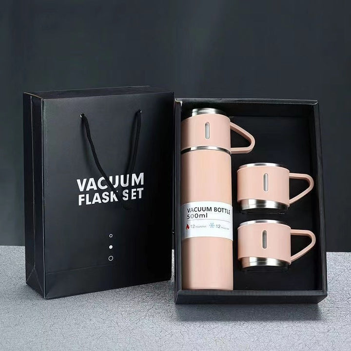 Women’s stainless steel vacuum flask with two accompanying cups Kalsten