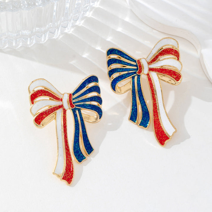 Ladies' elegant enamel bow earrings with glitter effect and gilded setting Kalsten