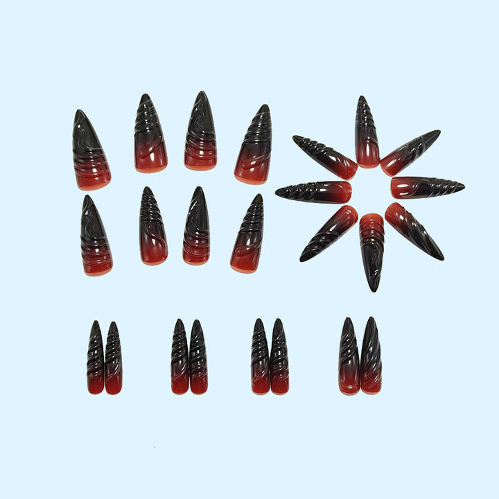 Acrylic Nail Set with Elegant Tips and Black-Red Gradient Color Kalsten