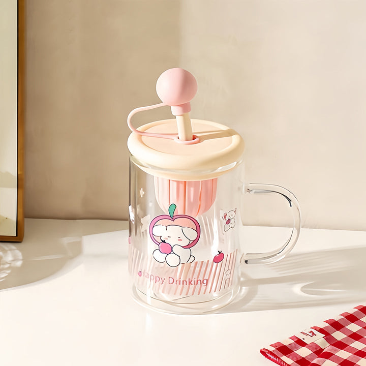 Ladies drinking glass with creative silicone lid and integrated straw Kalsten