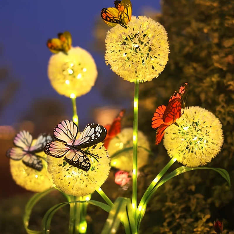 Decorative Solar LED Garden Dandelion Stake Lights With Butterfly Accents Kalsten