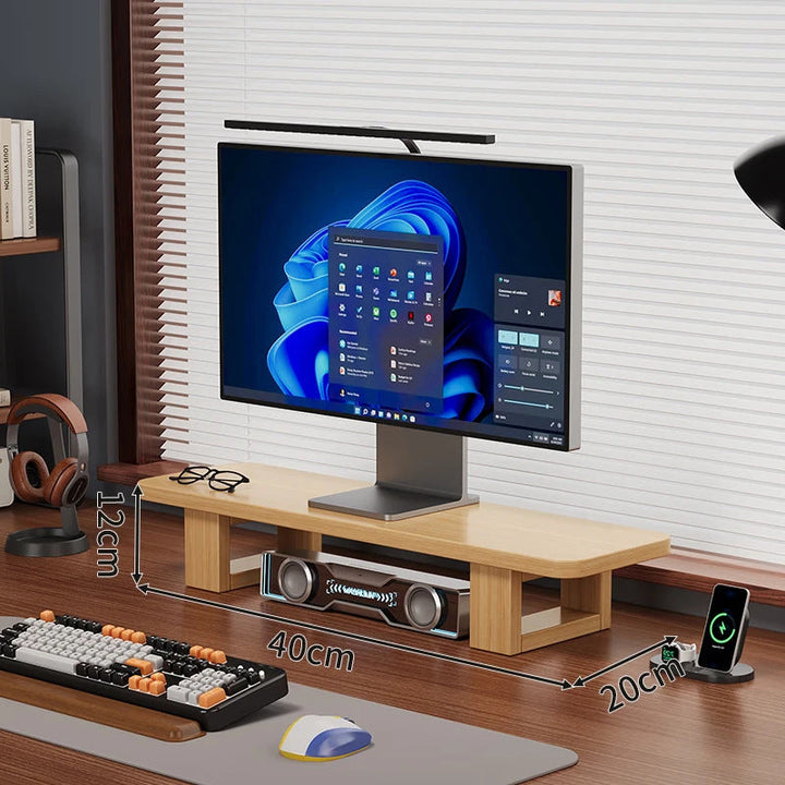 Modern Wooden Monitor Stand with Cable Management Kalsten