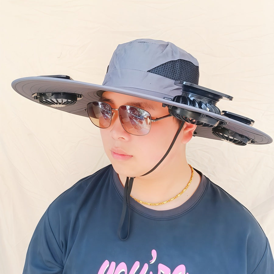 Wide-brimmed sun hat with detachable swivel solar fans and adjustable chin strap Kalsten