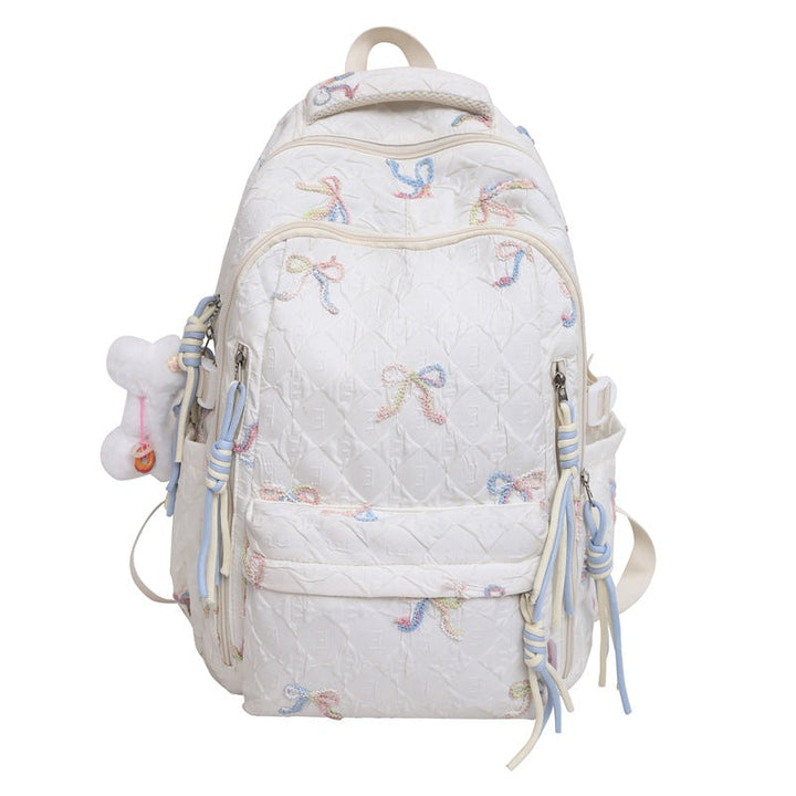 Quilted Embroidered Bow-Design Backpack Kalsten