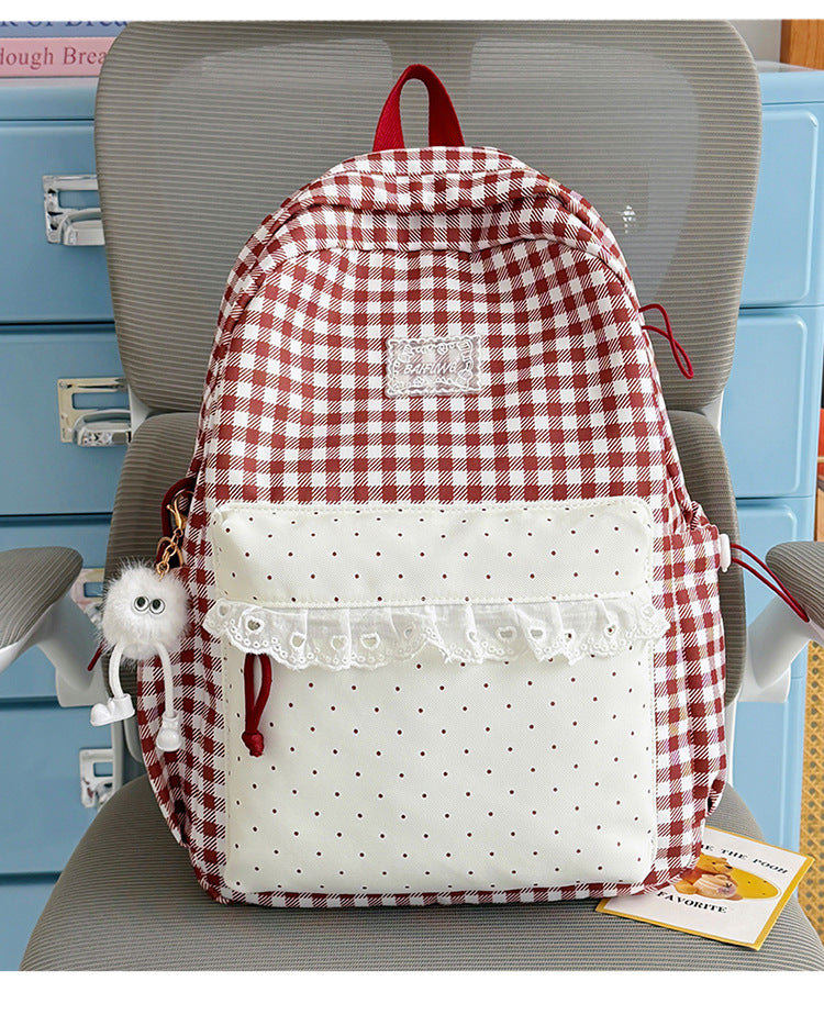 Cute Gingham Patterned School Backpack