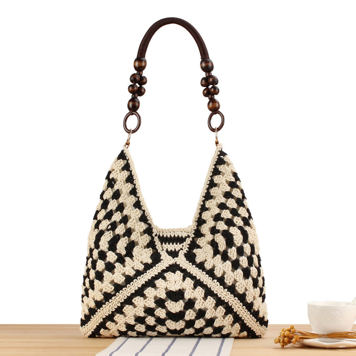 Handmade straw tote bag with elegant wooden handles Kalsten